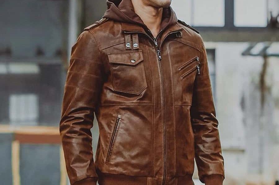 کاپشن چرم قهوه ای